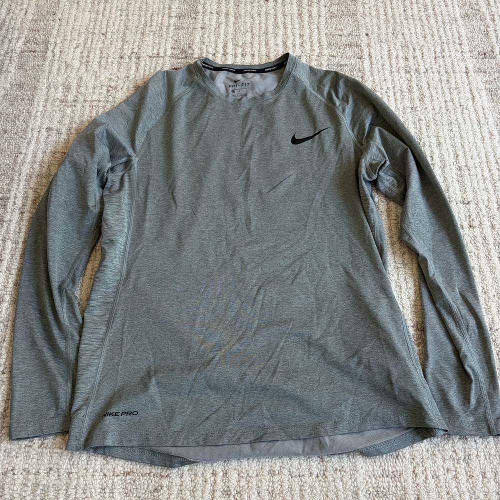 Nike Pro Dri-FIT Mens Large Gray Heathered Long Sleeve Athletic Compression Top